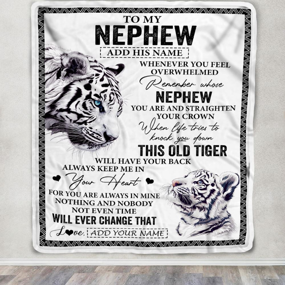 Personalized To My Nephew Gifts Blanket From Aunt Uncle Auntie Whenever White Tiger Unique Birthday Gifts For Nephew Graduation Christmas Fleece Throw Blanket | teecentury