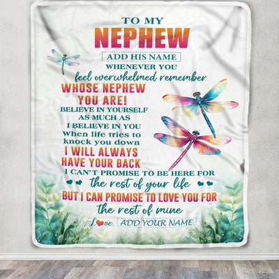 Personalized To My Nephew Gifts Blanket From Aunt Uncle Auntie Whenever You Feel Dragonfly Nephew Birthday Gifts Graduation Christmas Custom Fleece Blanket | teecentury