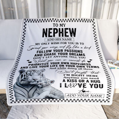 Personalized To My Nephew Gifts Blanket From Aunt Uncle Auntie White Tiger My Only Wish For You Nephew Birthday Gifts Graduation Christmas Fleece Blanket | teecentury