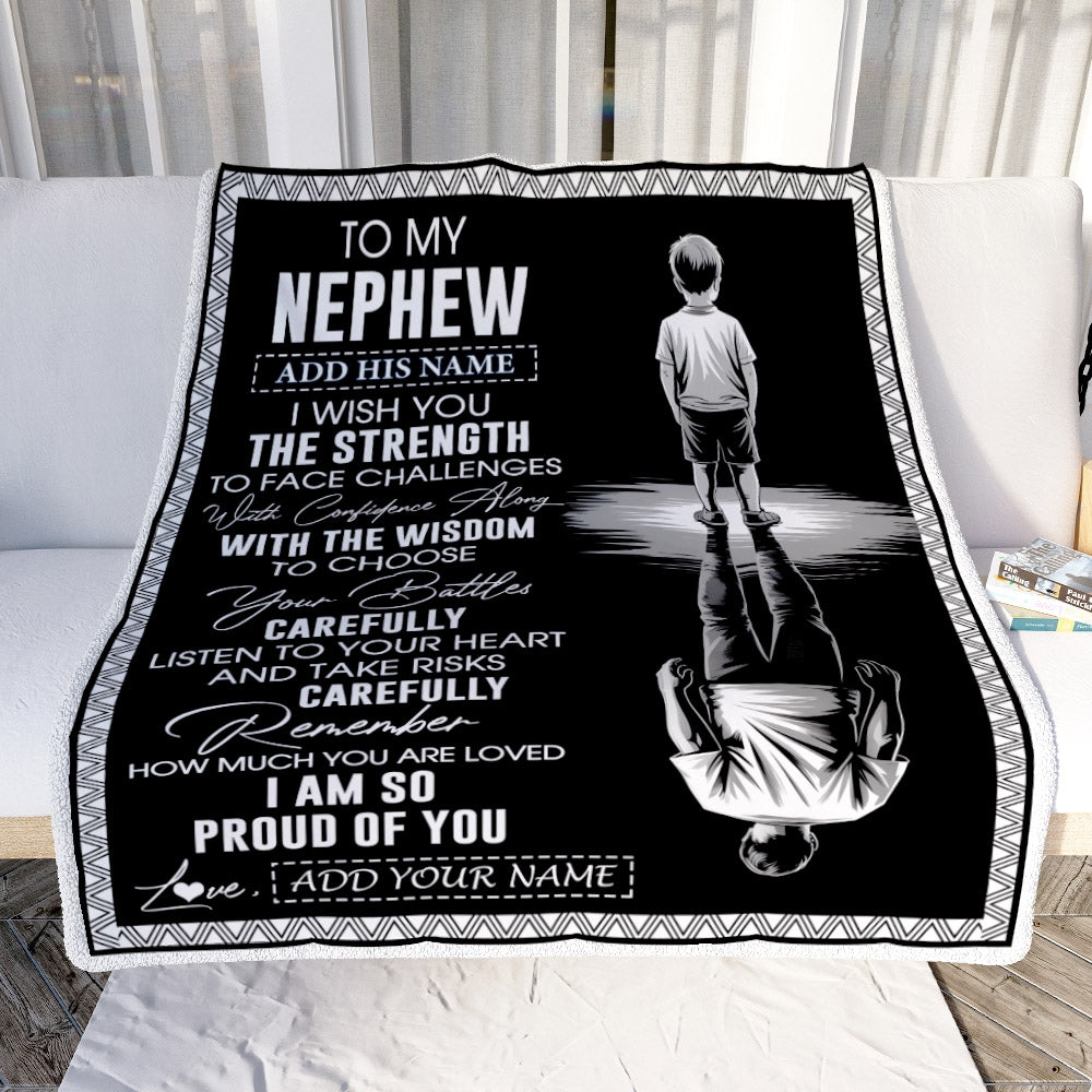 Personalized To My Nephew Gifts Blanket From Aunt Uncle I Wish You The Strength Aunt Nephew Birthday Gifts Christmas Graduation Custom Fleece Throw Blanket | teecentury