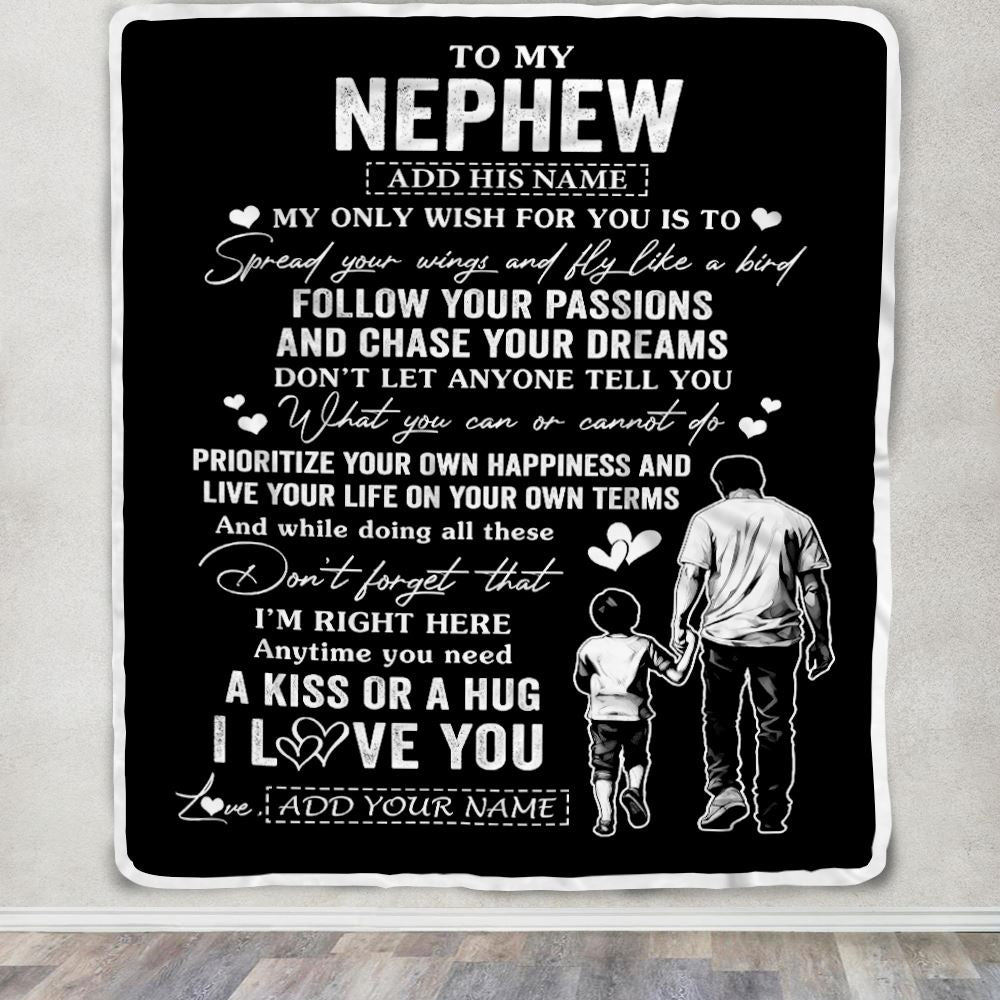 Personalized To My Nephew Gifts Blanket From Uncle My Only Wish For You Nephew Birthday Gifts Graduation Christmas Customized Fleece Throw Blanket | teecentury