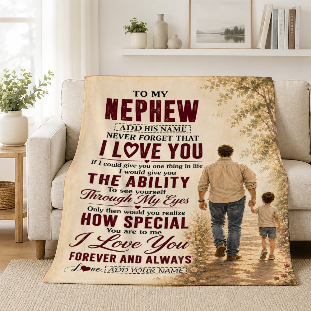 Personalized To My Nephew Gifts Blanket From Uncle Nephew Holding Hands Letter Birthday Gift Graduation Christmas Customized Bed Fleece Throw Blanket | teecentury