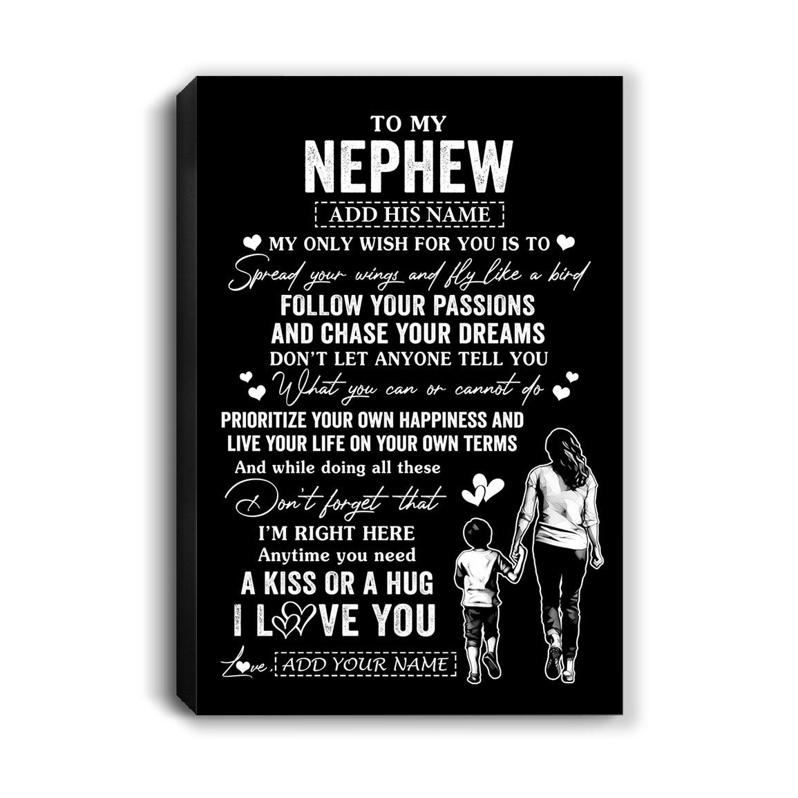 Personalized To My Nephew Gifts Canvas From Aunt Auntie My Only Wish For You Nephew Birthday Gifts Graduation Christmas Custom Wall Art Print Framed Canvas | teecentury