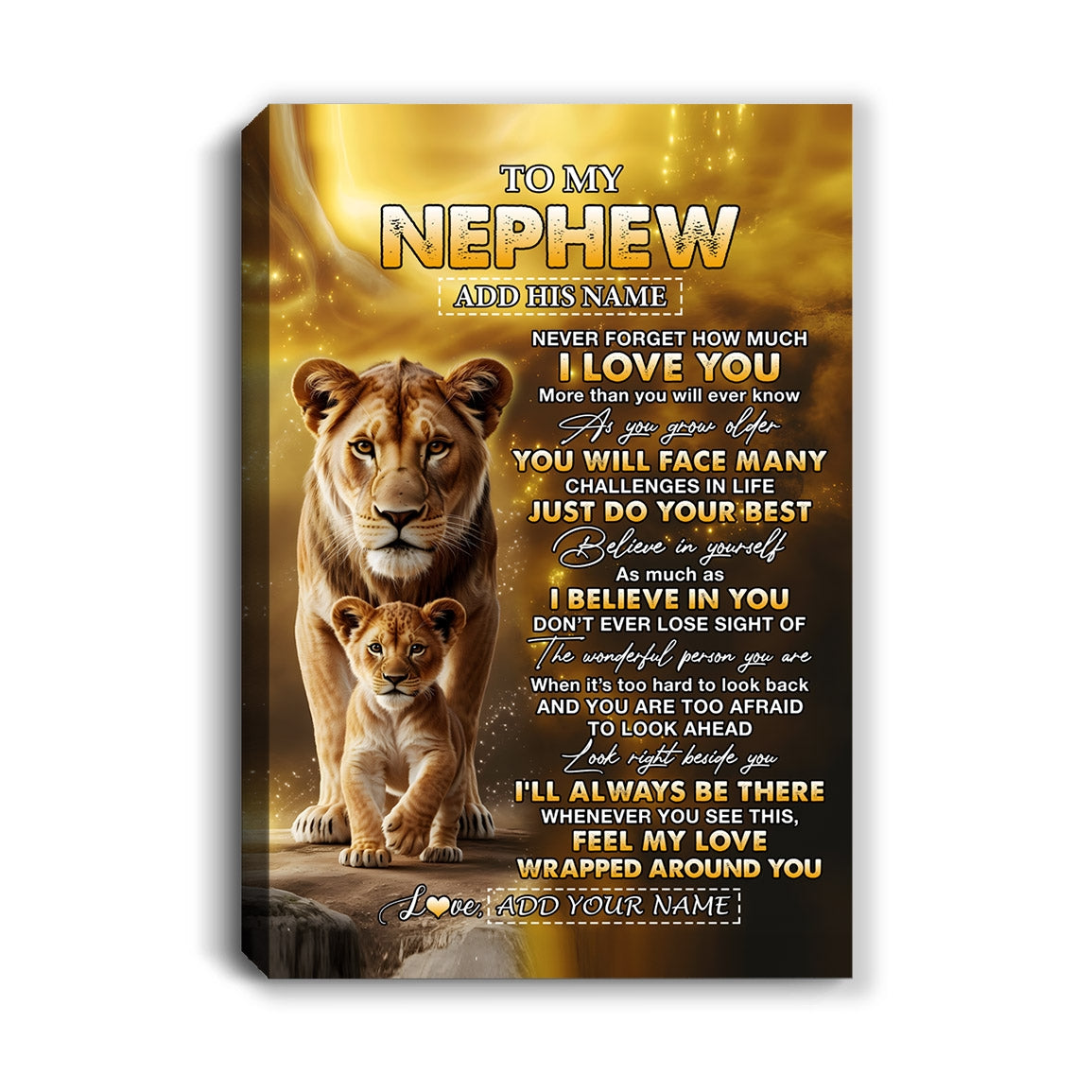 Personalized To My Nephew Gifts Canvas From Aunt Never Forget How Much I Love You Lion Nephew Birthday Gifts Graduation Christmas Custom Wall Art Framed Canvas | teecentury