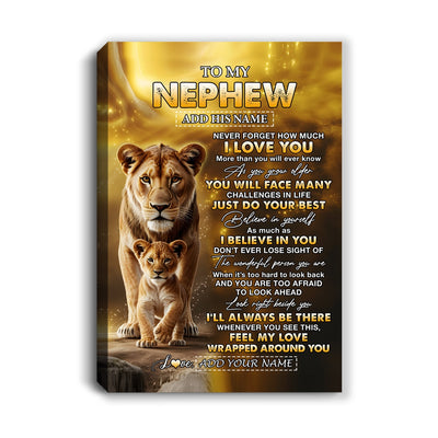 Personalized To My Nephew Gifts Canvas From Aunt Never Forget How Much I Love You Lion Nephew Birthday Gifts Graduation Christmas Custom Wall Art Framed Canvas | teecentury