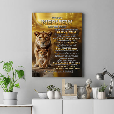 Personalized To My Nephew Gifts Canvas From Aunt Never Forget How Much I Love You Lion Nephew Birthday Gifts Graduation Christmas Custom Wall Art Framed Canvas | teecentury