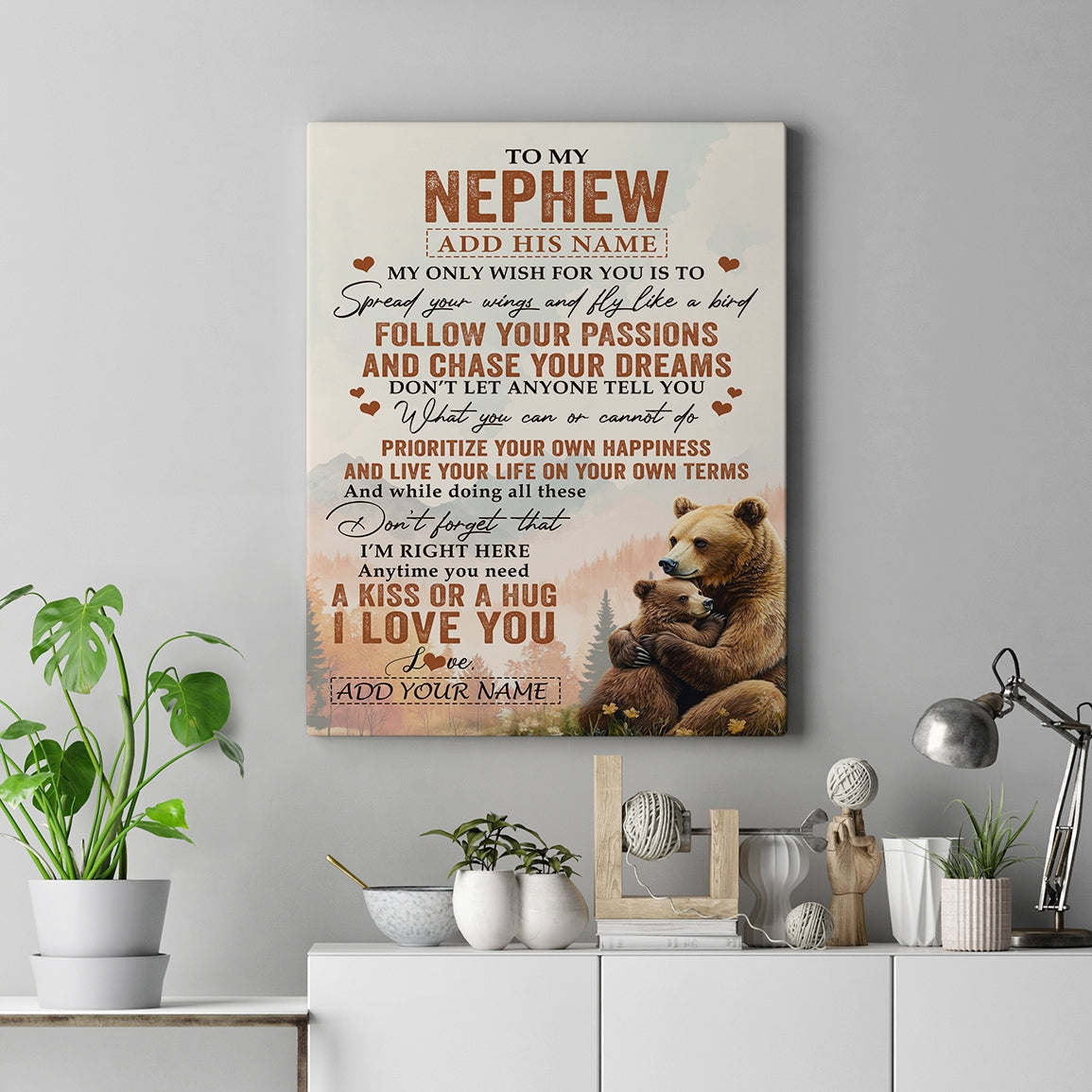 Personalized To My Nephew Gifts Canvas From Aunt Uncle Auntie Bear My Only Wish For You Nephew Birthday Gifts Graduation Christmas Custom Wall Art Print Framed Canvas | teecentury