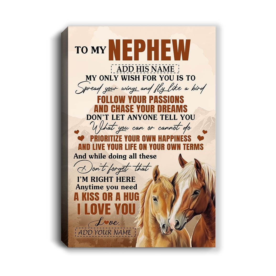 Personalized To My Nephew Gifts Canvas From Aunt Uncle Auntie Horse My Only Wish For You Nephew Birthday Gifts Graduation Christmas Custom Wall Art Framed Canvas | teecentury