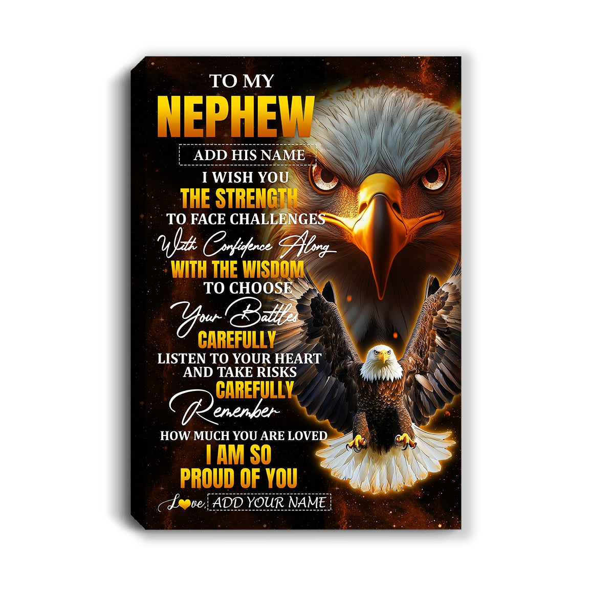 Personalized To My Nephew Gifts Canvas From Aunt Uncle Auntie I Wish You The Strength Eagle Nephew Birthday Gifts Christmas Graduation Custom Wall Art Framed Canvas | teecentury