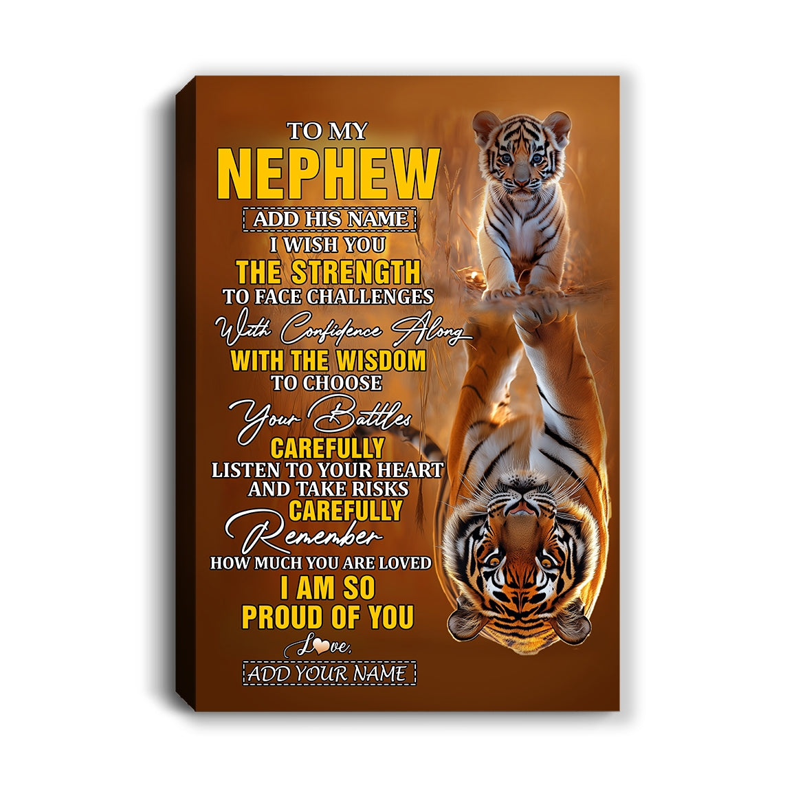 Personalized To My Nephew Gifts Canvas From Aunt Uncle Auntie I Wish You The Strength Tiger Nephew Birthday Gifts Christmas Graduation Custom Wall Art Framed Canvas | teecentury