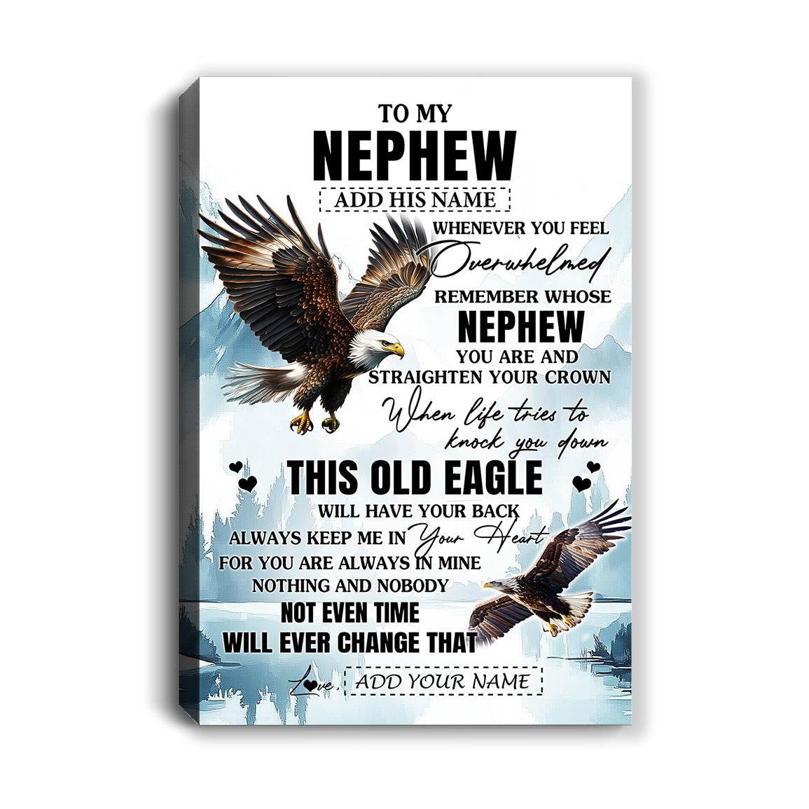 Personalized To My Nephew Gifts Canvas From Aunt Uncle Auntie Whenever Eagle Unique Birthday Gifts For Nephew Graduation Christmas Custom Wall Art Framed Canvas | teecentury