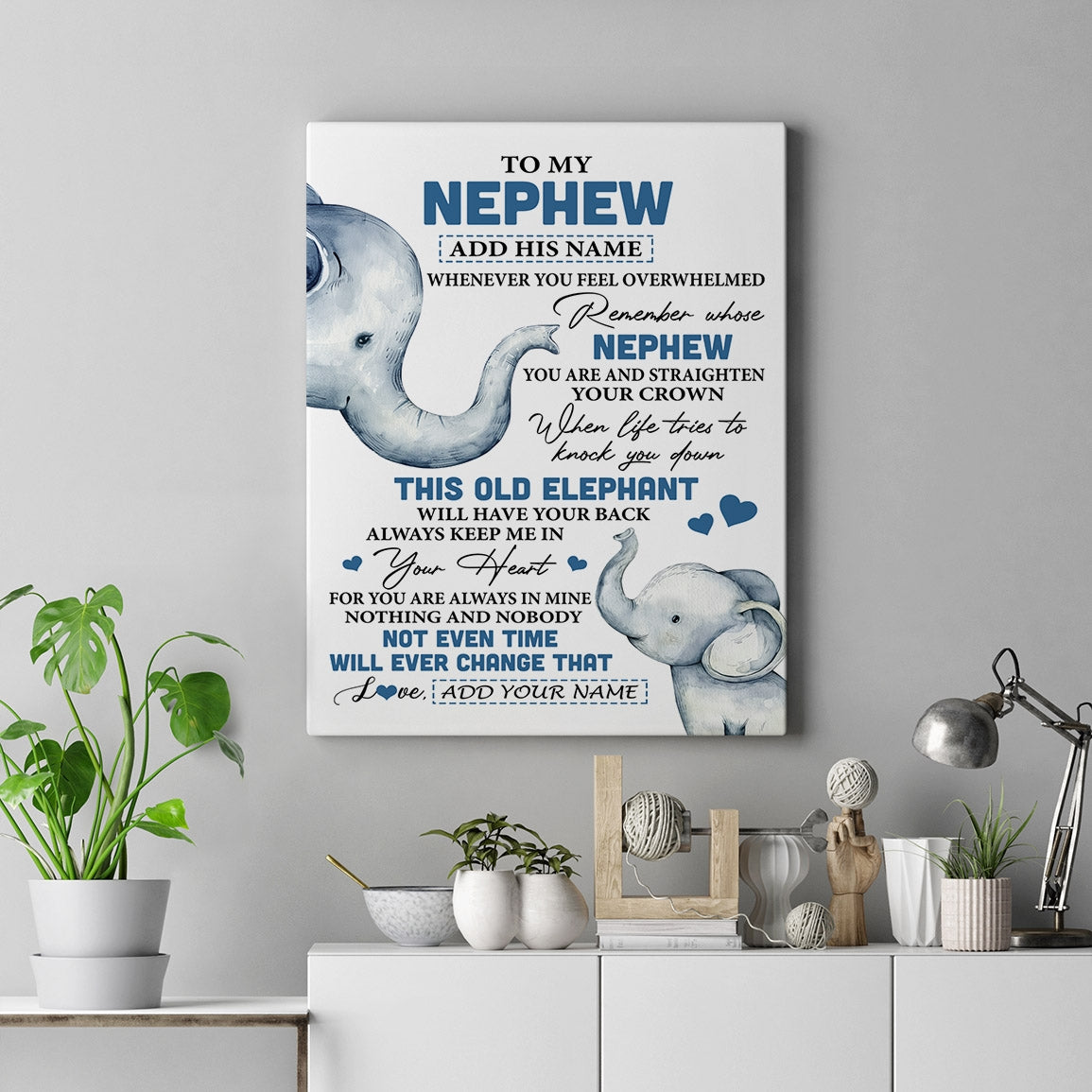 Personalized To My Nephew Gifts Canvas From Aunt Uncle Auntie Whenever Elephant Unique Birthday Gifts For Nephew Graduation Christmas Custom Art Print Framed Canvas | teecentury