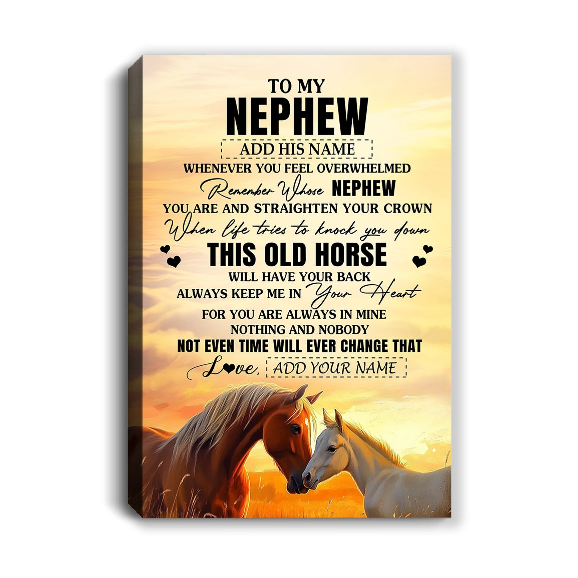 Personalized To My Nephew Gifts Canvas From Aunt Uncle Auntie Whenever Horse Unique Birthday Gifts For Nephew Graduation Christmas Custom Wall Art Print Framed Canvas | teecentury