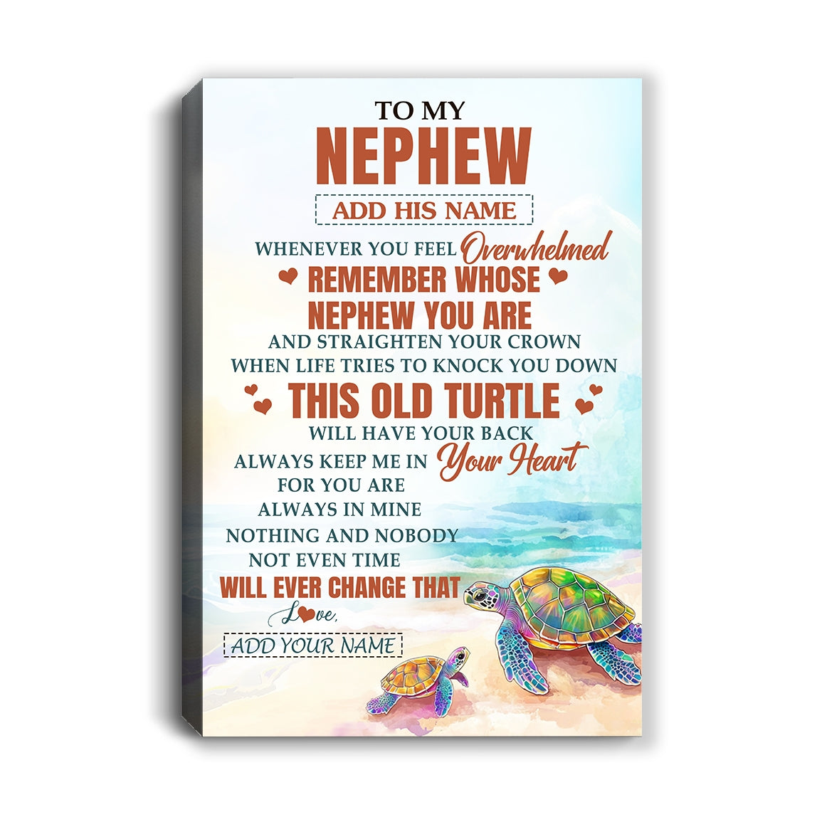 Personalized To My Nephew Gifts Canvas From Aunt Uncle Auntie Whenever Turtle Unique Birthday Gifts For Nephew Graduation Christmas Custom Wall Art Print Framed Canvas | teecentury