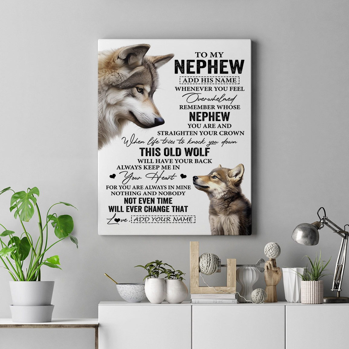 Personalized To My Nephew Gifts Canvas From Aunt Uncle Auntie Whenever Wolf Unique Birthday For Nephew Graduation Christmas Custom Wall Art Print Framed Canvas | teecentury