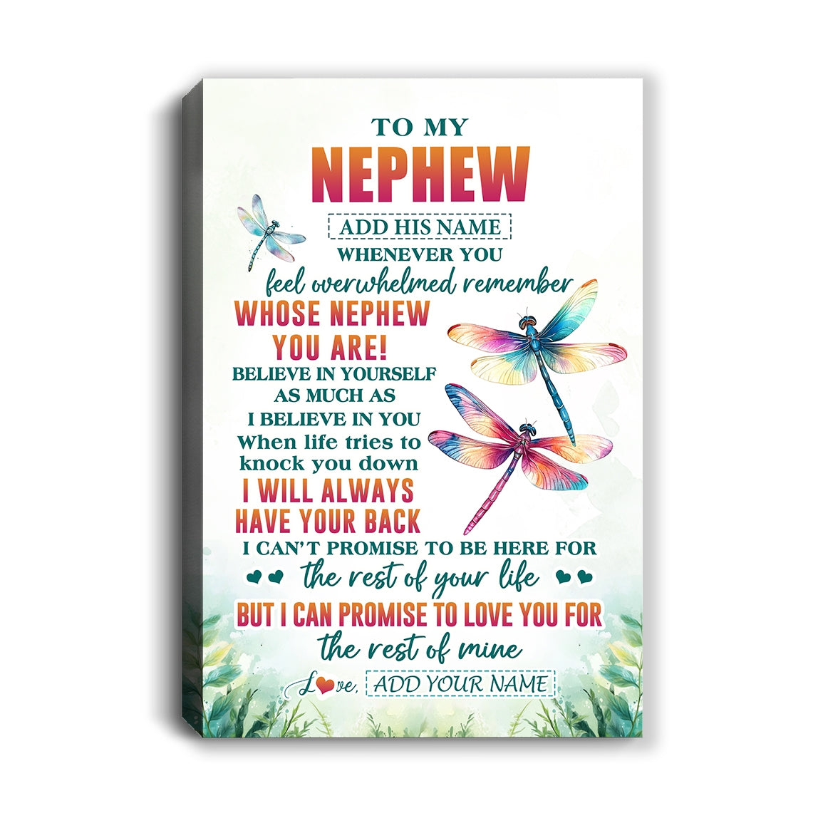 Personalized To My Nephew Gifts Canvas From Aunt Uncle Auntie Whenever You Feel Dragonfly Nephew Birthday Gifts Graduation Christmas Custom Wall Art Framed Canvas | teecentury