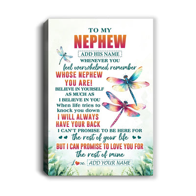 Personalized To My Nephew Gifts Canvas From Aunt Uncle Auntie Whenever You Feel Dragonfly Nephew Birthday Gifts Graduation Christmas Custom Wall Art Framed Canvas | teecentury