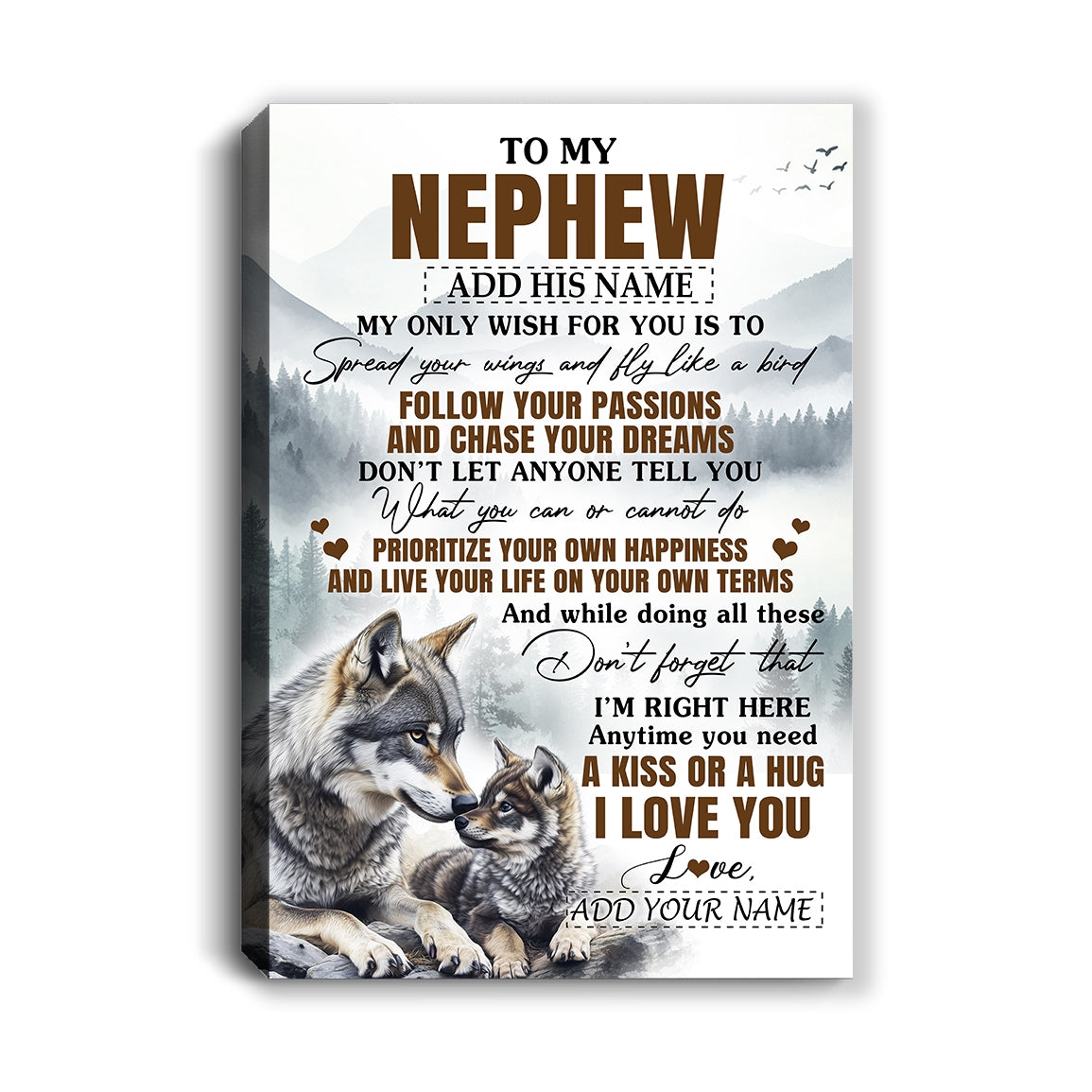 Personalized To My Nephew Gifts Canvas From Aunt Uncle Auntie Wolf My Only Wish For You Nephew Birthday Gifts Graduation Christmas Custom Wall Art Framed Canvas | teecentury