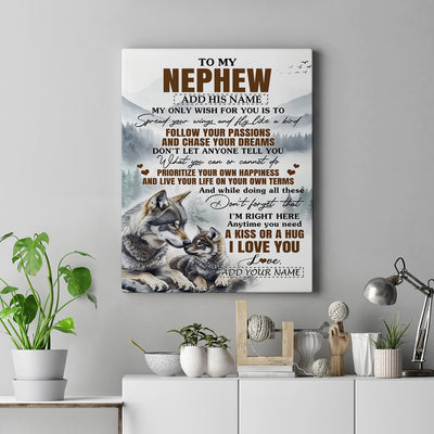Personalized To My Nephew Gifts Canvas From Aunt Uncle Auntie Wolf My Only Wish For You Nephew Birthday Gifts Graduation Christmas Custom Wall Art Framed Canvas | teecentury