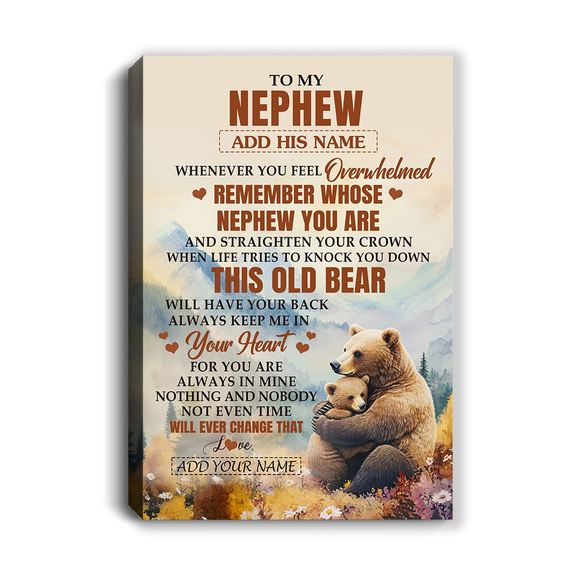 Personalized To My Nephew Gifts Canvas From Aunt Uncle Whenever Bear Unique Birthday Gifts For Nephew Graduation Christmas Custom Wall Art Print Framed Canvas | teecentury