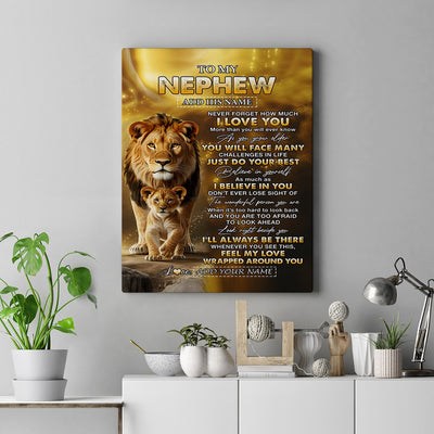 Personalized To My Nephew Gifts Canvas From Uncle Never Forget How Much I Love You Lion Nephew Birthday Gifts Graduation Christmas Custom Wall Art Framed Canvas | teecentury