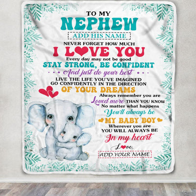 Personalized To My Nephew Gifts From Aunt Auntie Blanket Elephant Never Forget How Much I Love You Nephew Birthday Gifts Graduation Christmas Fleece Blanket | teecentury