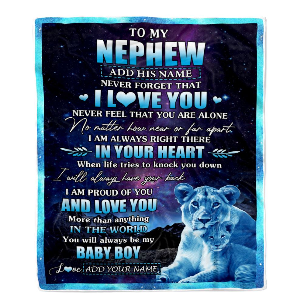 Personalized To My Nephew Gifts From Aunt Auntie Blanket I Love You Lion Birthday Gift Ideas For Nephew Graduation Christmas Customized Fleece Throw Blanket | teecentury