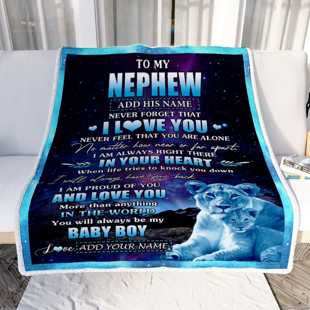 Personalized To My Nephew Gifts From Aunt Auntie Blanket I Love You Lion Birthday Gift Ideas For Nephew Graduation Christmas Customized Fleece Throw Blanket | teecentury