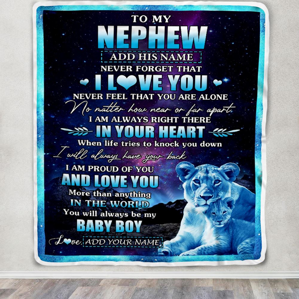 Personalized To My Nephew Gifts From Aunt Auntie Blanket I Love You Lion Birthday Gift Ideas For Nephew Graduation Christmas Customized Fleece Throw Blanket | teecentury