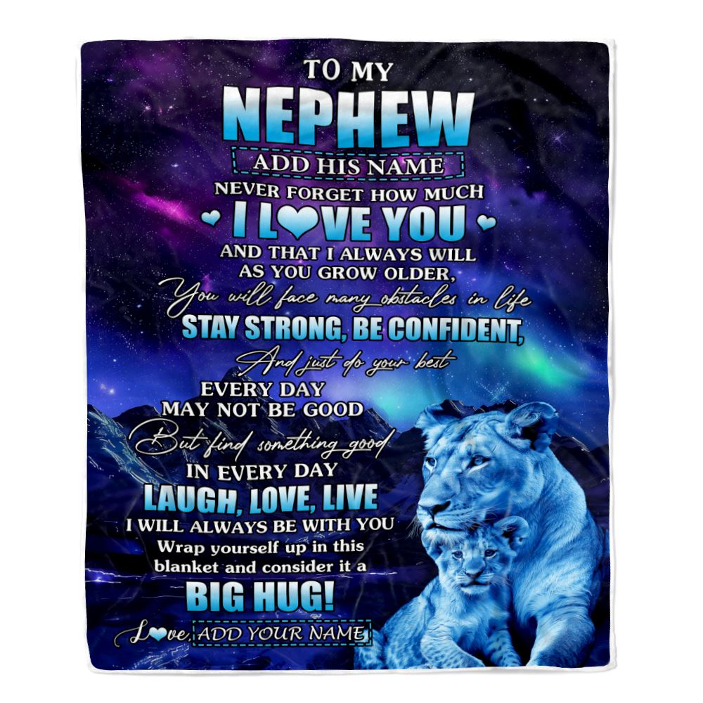 Personalized To My Nephew Gifts From Aunt Auntie Blanket Laught Love Live Lion Great Nephew Birthday Gifts Graduation Christmas Customized Fleece Throw Blanket | teecentury