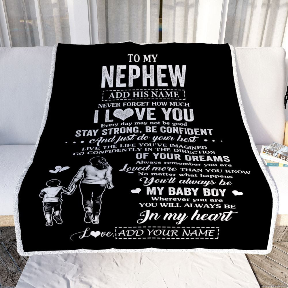Personalized To My Nephew Gifts From Aunt Auntie Blanket Never Forget How Much I Love You Nephew Birthday Graduation Christmas Customized Fleece Throw Blanket | teecentury