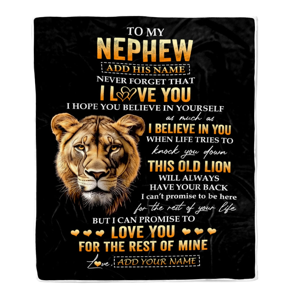 Personalized To My Nephew Gifts From Aunt Auntie Blanket Old Lion Love You Nephew Birthday Gifts Graduation Christmas Customized Fleece Throw Blanket | teecentury