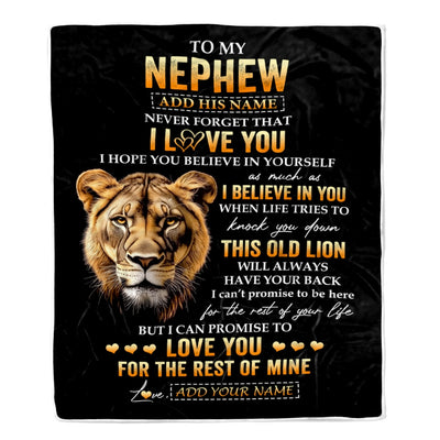 Personalized To My Nephew Gifts From Aunt Auntie Blanket Old Lion Love You Nephew Birthday Gifts Graduation Christmas Customized Fleece Throw Blanket | teecentury