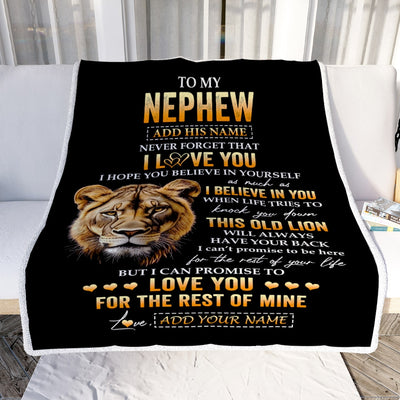 Personalized To My Nephew Gifts From Aunt Auntie Blanket Old Lion Love You Nephew Birthday Gifts Graduation Christmas Customized Fleece Throw Blanket | teecentury