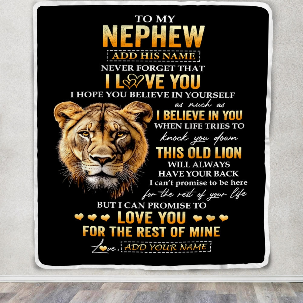 Personalized To My Nephew Gifts From Aunt Auntie Blanket Old Lion Love You Nephew Birthday Gifts Graduation Christmas Customized Fleece Throw Blanket | teecentury