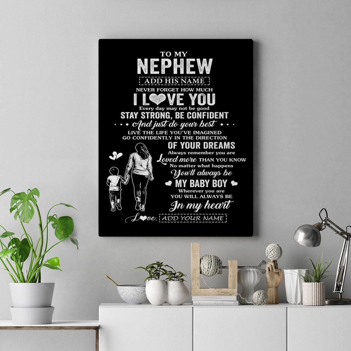 Personalized To My Nephew Gifts From Aunt Auntie Canvas Never Forget How Much I Love You Nephew Birthday Graduation Christmas Gift Custom Wall Art Framed Canvas | teecentury