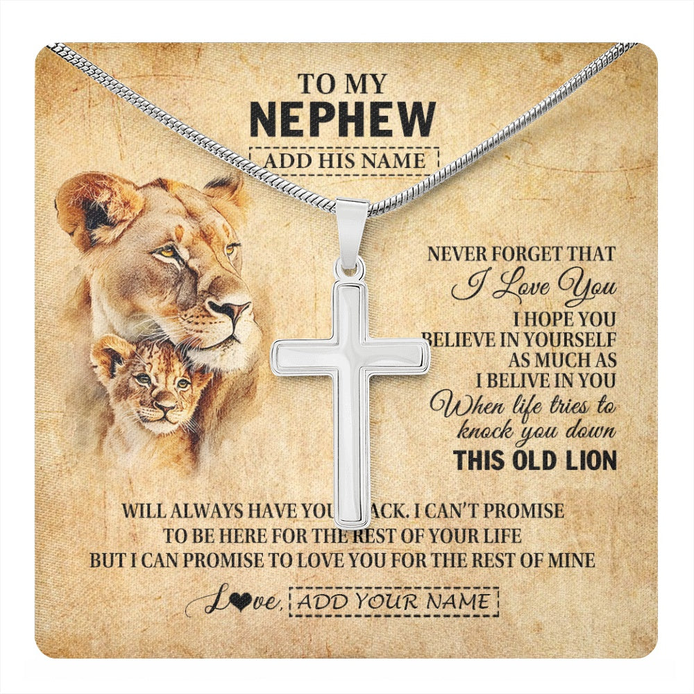 Stainless Cross Necklace Stainless Steel | 1 | Personalized To My Nephew Gifts From Aunt Auntie Lion Necklace I Love You Nephew Birthday Gifts From Aunt Graduation Christmas Custom Gift Box Message Card | https://teecentury.