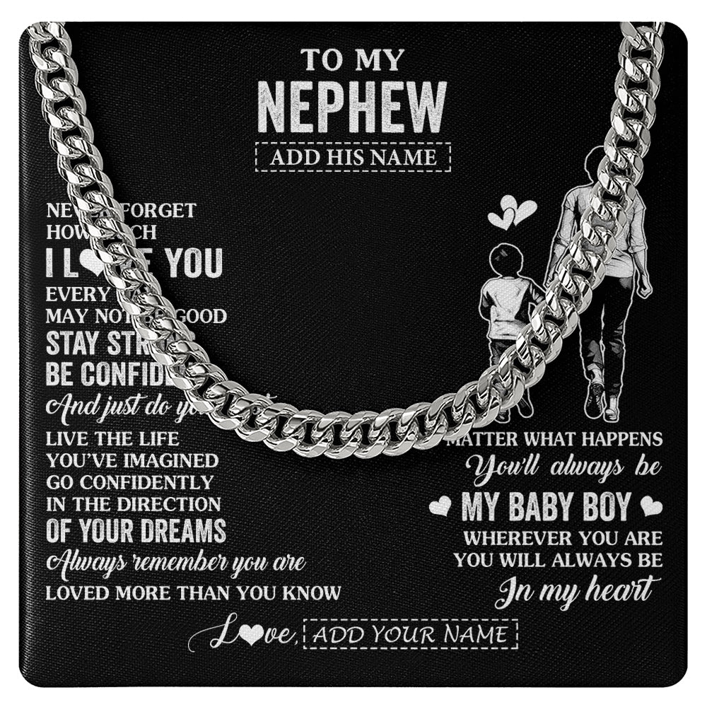 Cuban Link Chain Necklace Stainless Steel | 1 | Personalized To My Nephew Gifts From Aunt Auntie Necklace Never Forget How Much I Love You Nephew Birthday Graduation Christmas Custom Gift Box Message Card | https://teecentury.