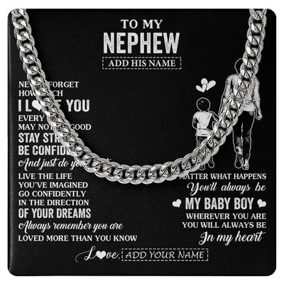 Cuban Link Chain Necklace Stainless Steel | 1 | Personalized To My Nephew Gifts From Aunt Auntie Necklace Never Forget How Much I Love You Nephew Birthday Graduation Christmas Custom Gift Box Message Card | https://teecentury.