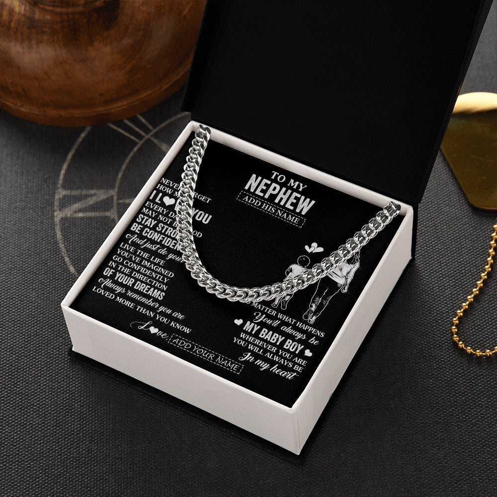 Cuban Link Chain Necklace Stainless Steel | 2 | Personalized To My Nephew Gifts From Aunt Auntie Necklace Never Forget How Much I Love You Nephew Birthday Graduation Christmas Custom Gift Box Message Card | https://teecentury.