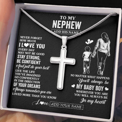Stainless Cross Necklace Stainless Steel | 2 | Personalized To My Nephew Gifts From Aunt Auntie Necklace Never Forget How Much I Love You Nephew Birthday Graduation Christmas Custom Gift Box Message Card | https://teecentury.