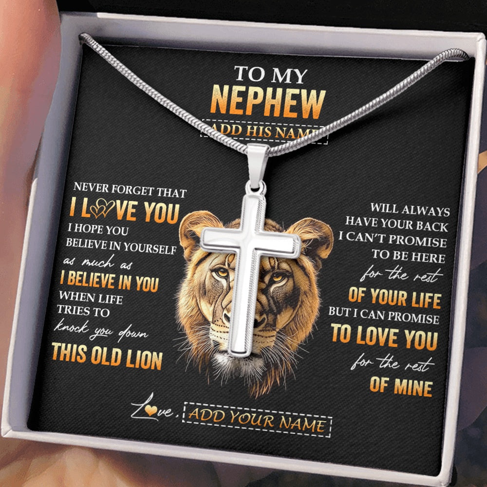 Stainless Cross Necklace Stainless Steel | 2 | Personalized To My Nephew Gifts From Aunt Auntie Necklace Old Lion Love You Nephew Birthday Gifts Graduation Christmas Customized Gift Box Message Card | https://teecentury.