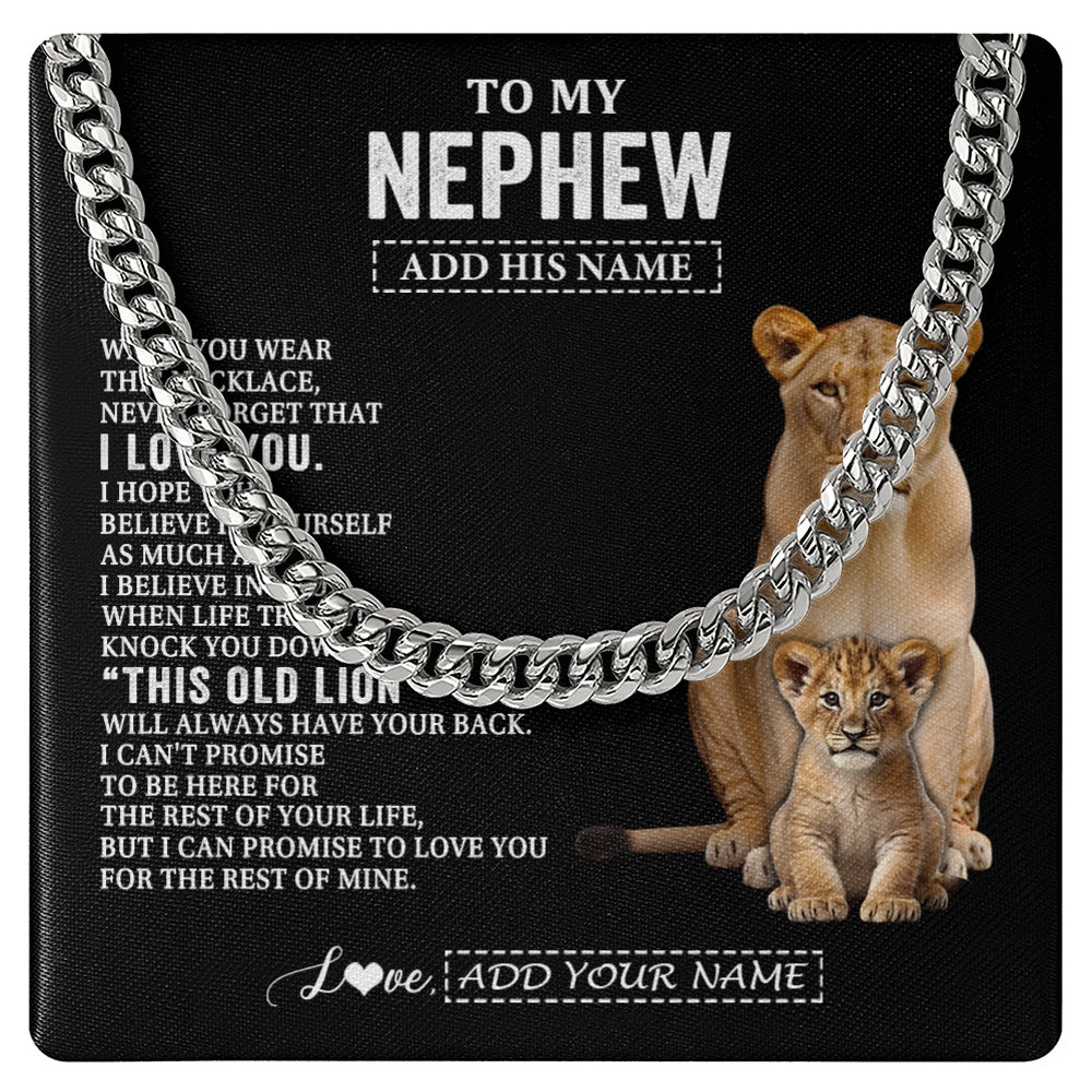 Cuban Link Chain Necklace Stainless Steel | 1 | Personalized To My Nephew Gifts From Aunt Auntie Necklace This Old Lion Love You Nephew Birthday Gifts Graduation Christmas Customized Gift Box Message Card | https://teecentury.