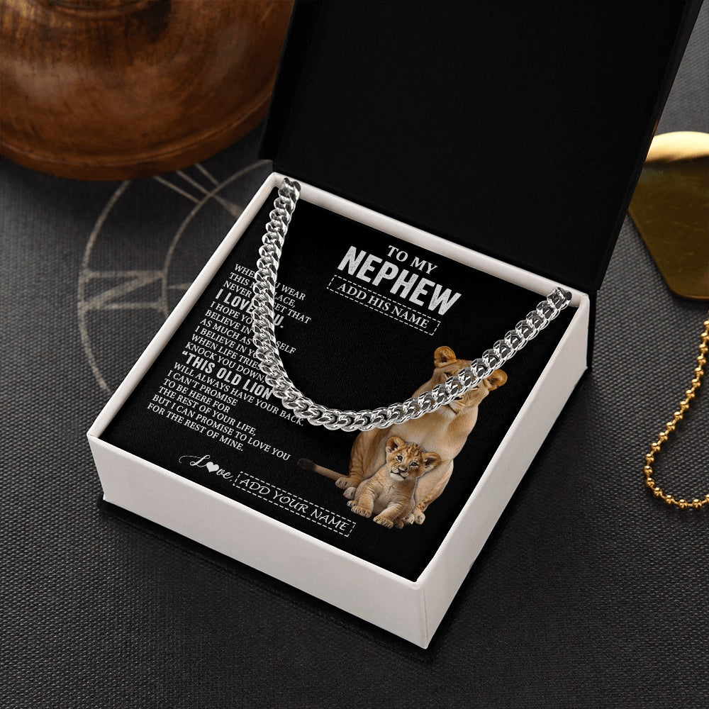 Cuban Link Chain Necklace Stainless Steel | 2 | Personalized To My Nephew Gifts From Aunt Auntie Necklace This Old Lion Love You Nephew Birthday Gifts Graduation Christmas Customized Gift Box Message Card | https://teecentury.
