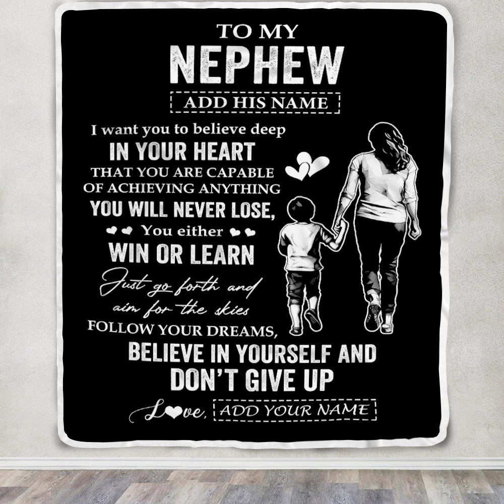 Personalized To My Nephew Gifts From Aunt Blanket Don't Give Up Aunt Gifts For Nephew Birthday Graduation Christmas Customized Fleece Throw Blanket | teecentury