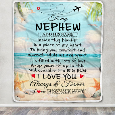Personalized To My Nephew Gifts From Aunt Uncle Auntie Blanket Beach I Love You Birthday Gifts Graduation For Nephew Christmas Customized Fleece Blanket | teecentury