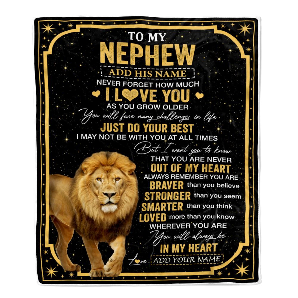 Personalized To My Nephew Gifts From Aunt Uncle Auntie Blanket Lion I Love You Graduation Birthday Gifts For Nephew Christmas Customized Fleece Throw Blanket | teecentury