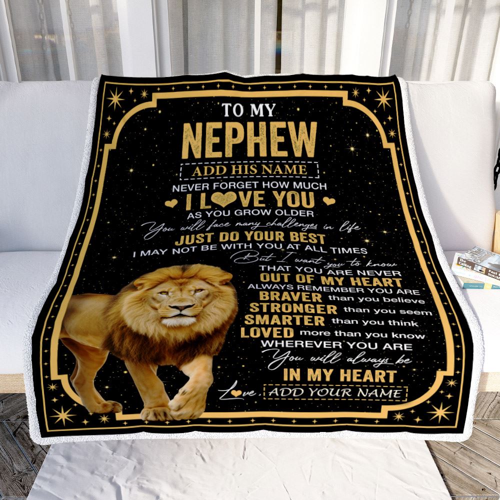 Personalized To My Nephew Gifts From Aunt Uncle Auntie Blanket Lion I Love You Graduation Birthday Gifts For Nephew Christmas Customized Fleece Throw Blanket | teecentury