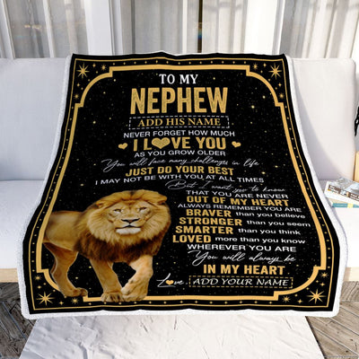 Personalized To My Nephew Gifts From Aunt Uncle Auntie Blanket Lion I Love You Graduation Birthday Gifts For Nephew Christmas Customized Fleece Throw Blanket | teecentury