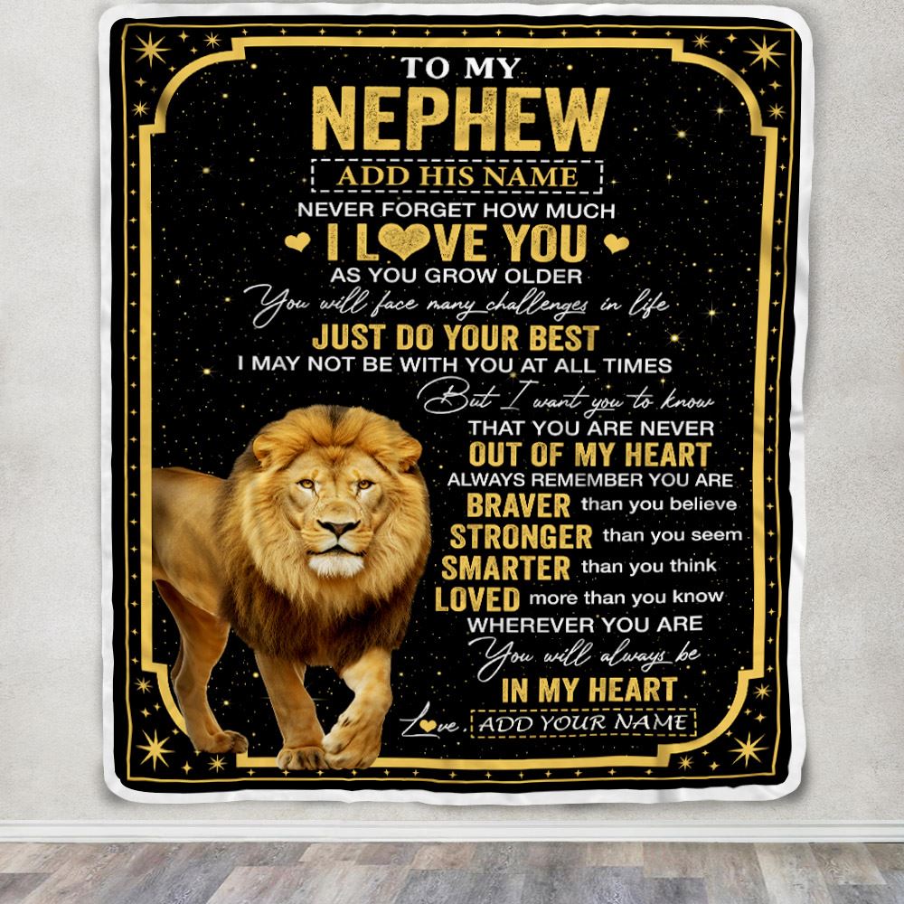 Personalized To My Nephew Gifts From Aunt Uncle Auntie Blanket Lion I Love You Graduation Birthday Gifts For Nephew Christmas Customized Fleece Throw Blanket | teecentury